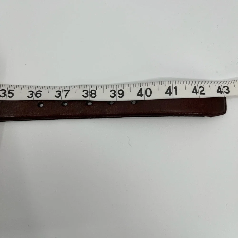 Full Grain Leather Belt Mens 38 Brown Brass Buckle Casual Classic Minimalist